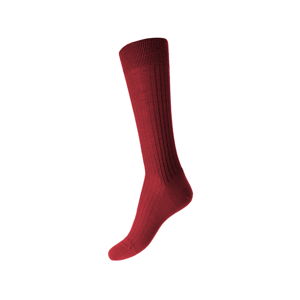 Women's Luxury Merino Wool Knee High Sock in Taupe and Red